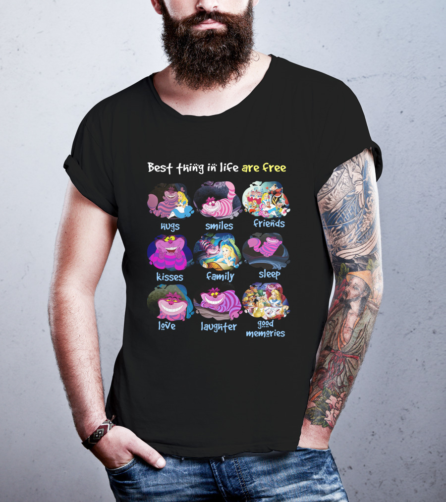 Best Thing In Life Are Free Hugs Smiles Friends Kisses Family Sleep Love Laughter Good Memories T-Shirt