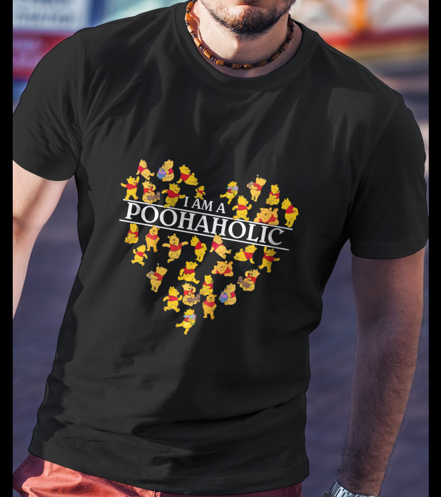 I Am A Poohaholic Heart-Shaped Character Montage T-Shirt