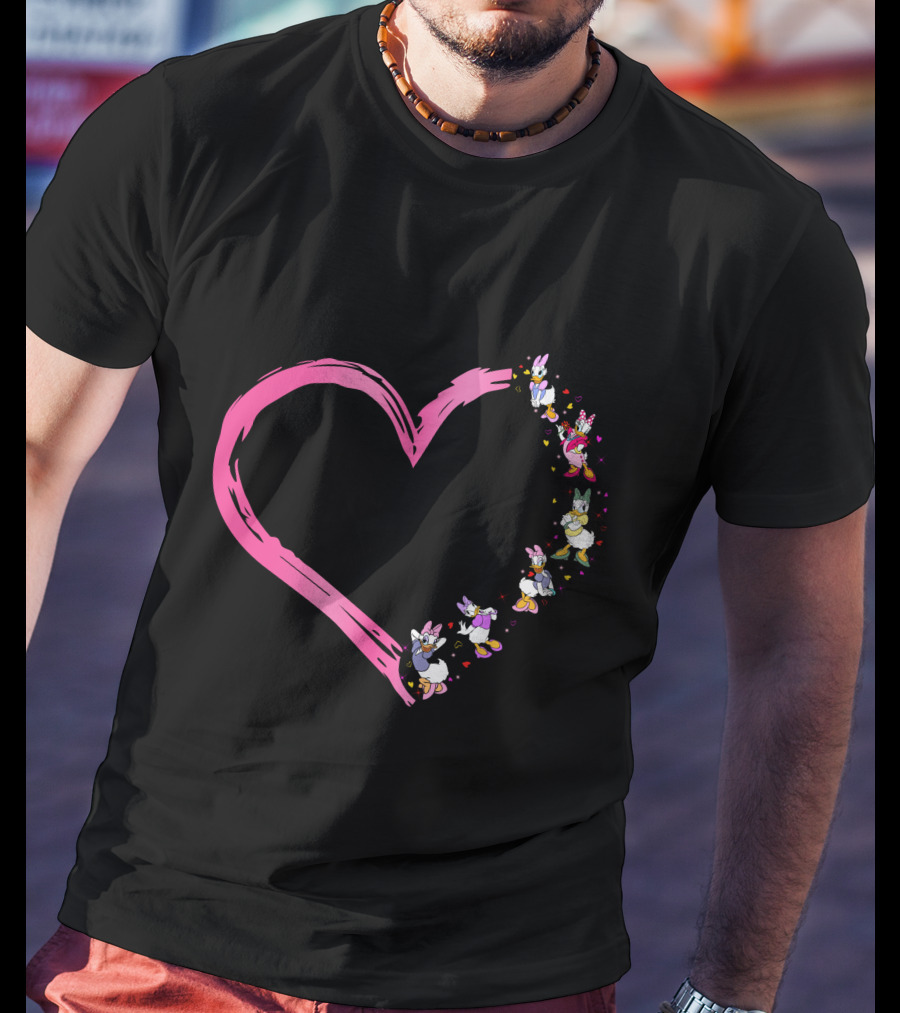 Daisy Heart Character Outline With Pastel Pink Brushstroke T-Shirt
