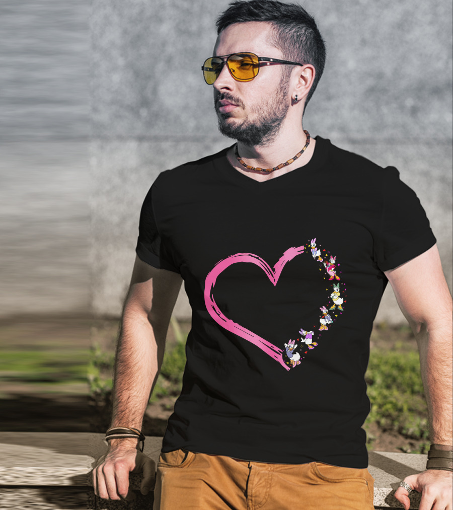 Daisy Heart Character Outline With Pastel Pink Brushstroke T-Shirt