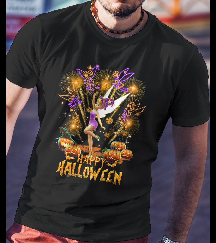 Happy Halloween Tinkerbell Firework Display With Pumpkins T-Shirt