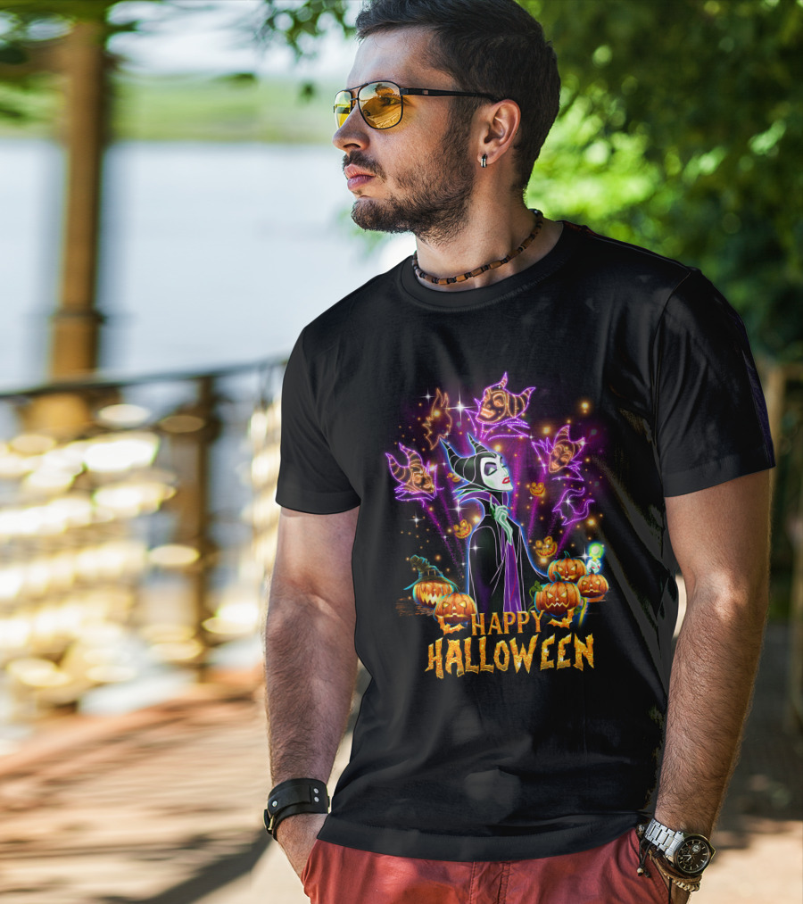 Happy Halloween Maleficent Pumpkin Fireworks T-Shirt