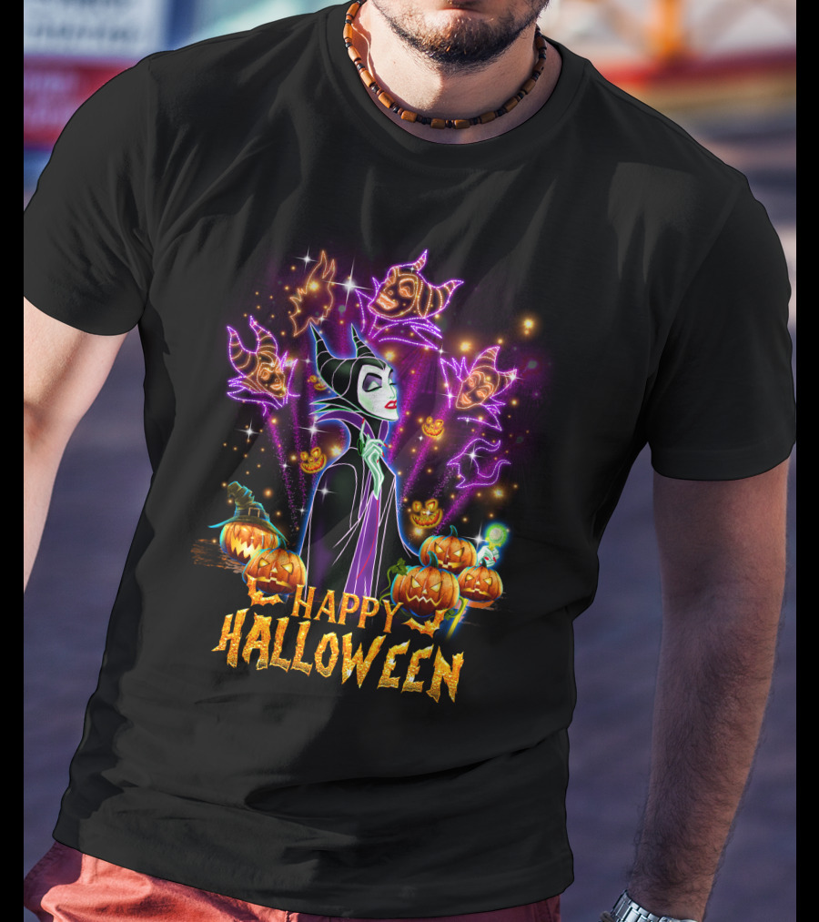 Happy Halloween Maleficent Pumpkin Fireworks T-Shirt