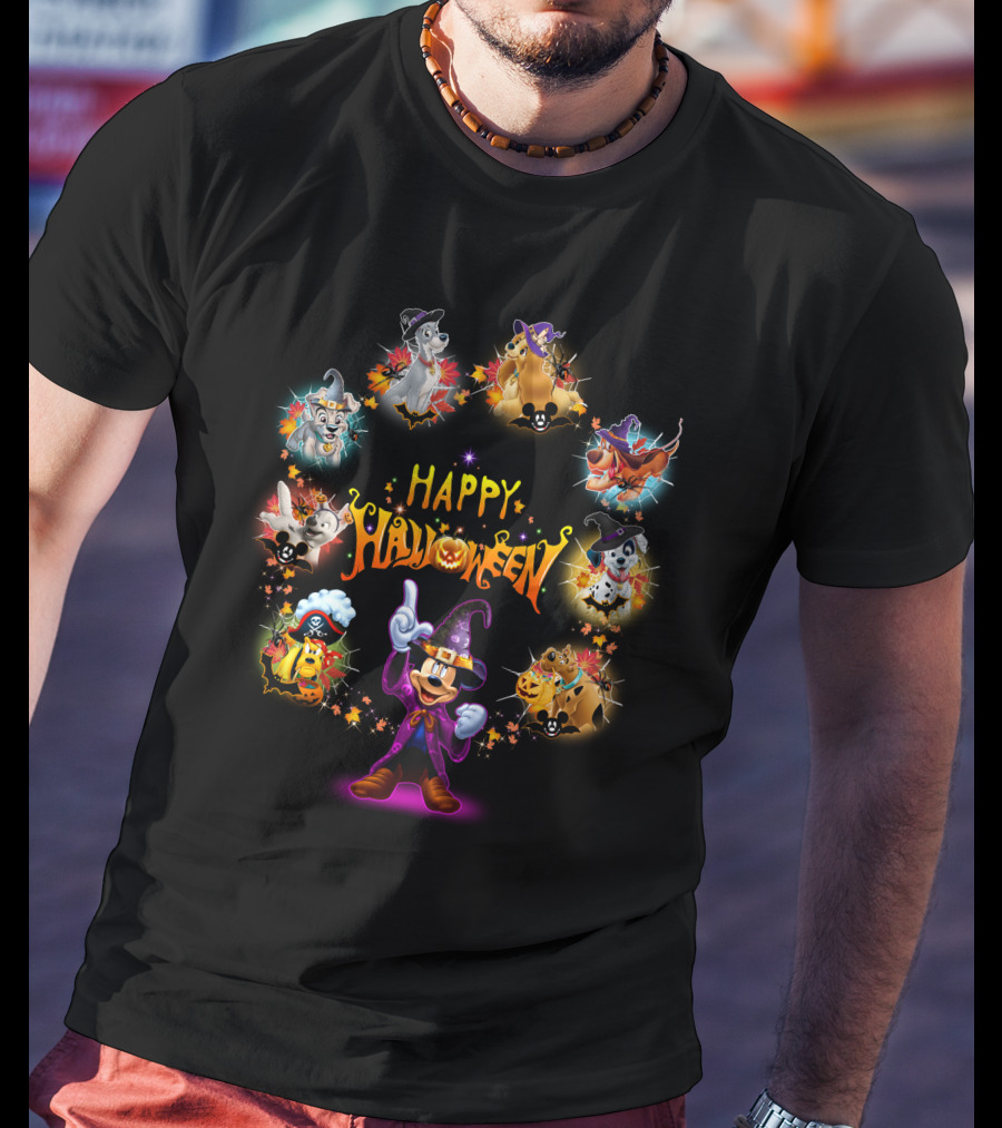 Disney Dogs Happy Halloween Party Featuring Iconic Characters And Festive Magic T-Shirt