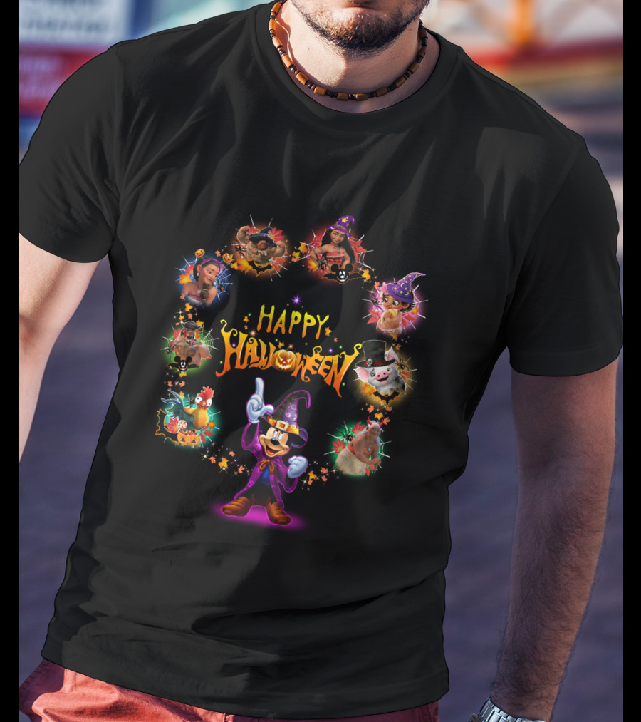 Happy Halloween Moana Disney Characters Mickey Mouse T-Shirt