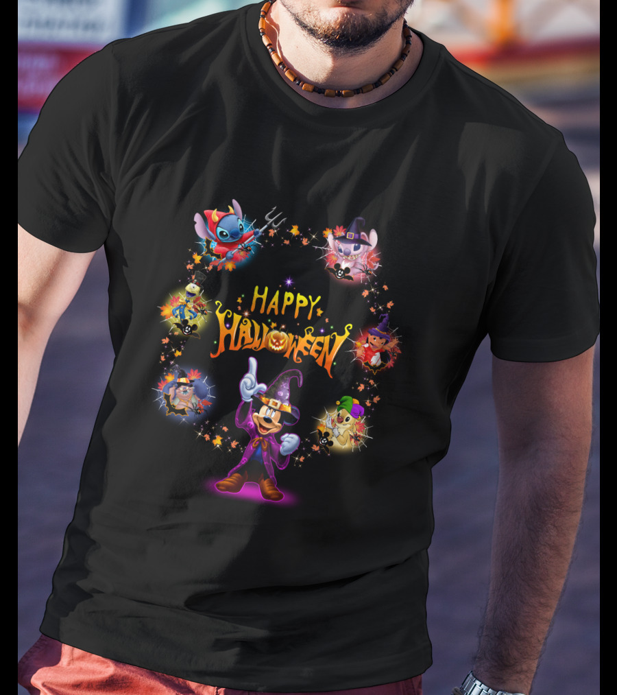 Happy Halloween Stitch Mickey Mouse Magic Circle T-Shirt