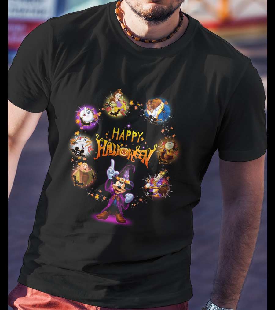 Happy Halloween Beauty And The Beast Disney Mickey Mouse Characters T-Shirt