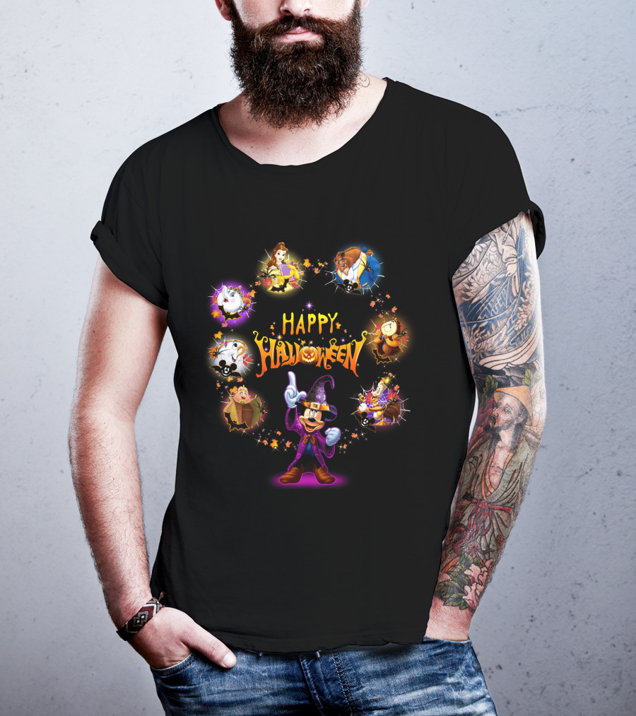 Happy Halloween Beauty And The Beast Disney Mickey Mouse Characters T-Shirt