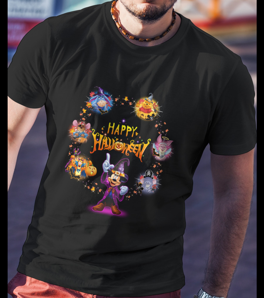 Happy Halloween Winnie The Pooh Disney Characters Magic Circle T-Shirt