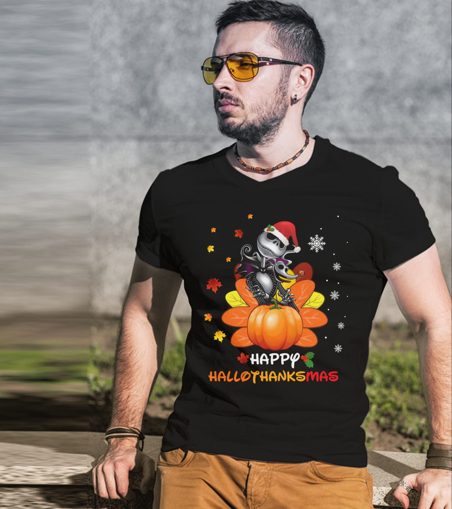 Happy Jack Hallothankmas Pumpkin Santa Skeleton T-Shirt