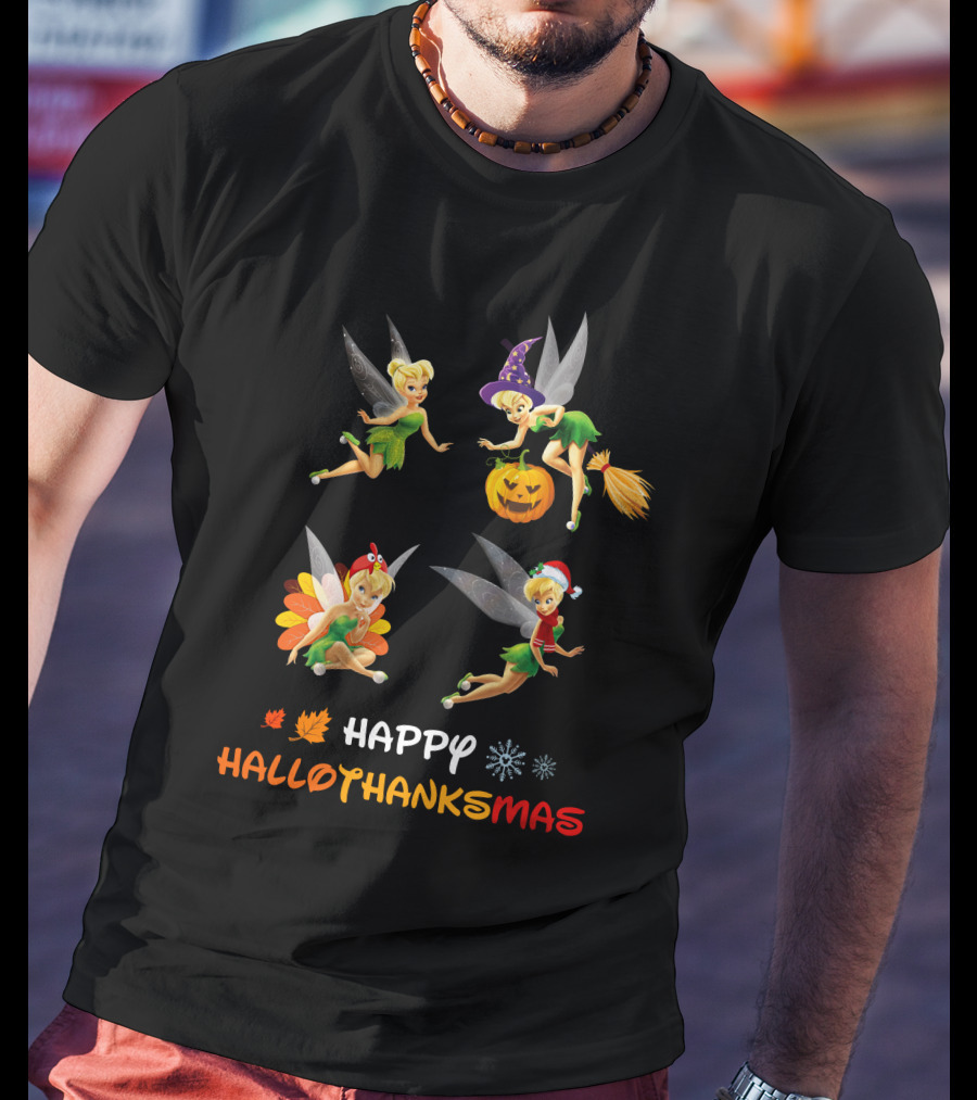 Happy Hallothankmas Tinkerbell Pumpkin Turkey Santa Hat T-Shirt