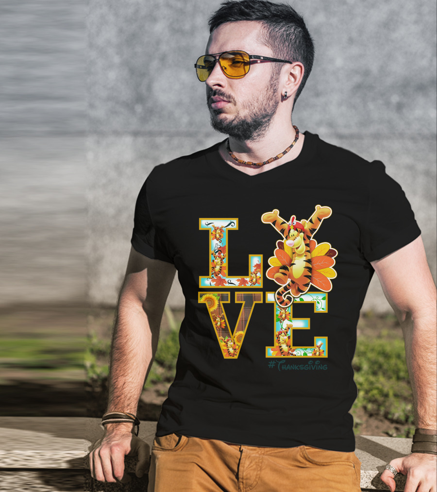 LOVE Tigger Thanksgiving Celebration Typography T-Shirt
