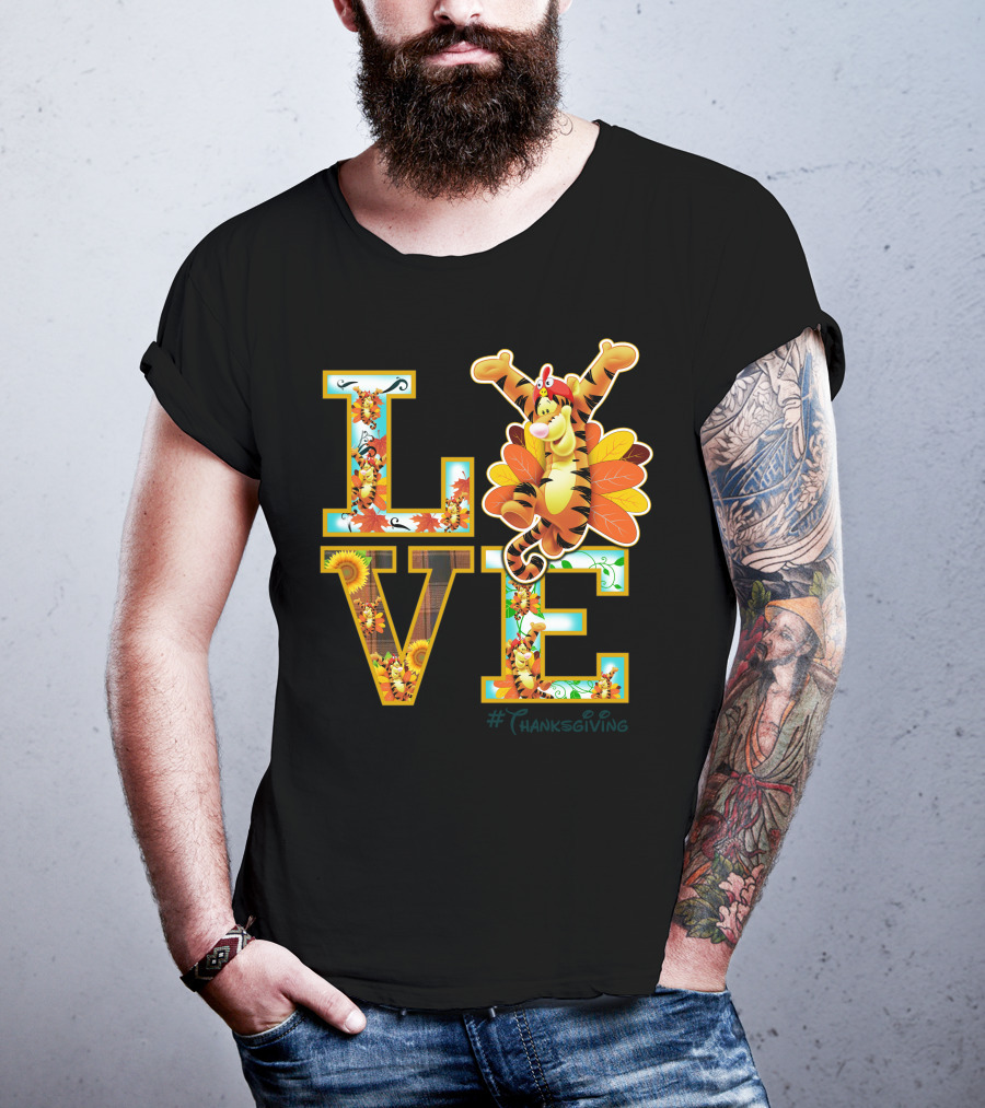 LOVE Tigger Thanksgiving Celebration Typography T-Shirt