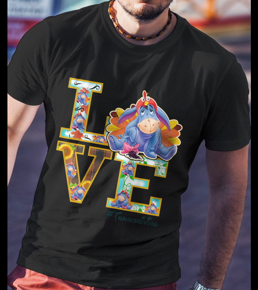 Eeyore Thanksgiving Love Autumn Leaves Sunflowers Turkey Hat T-Shirt