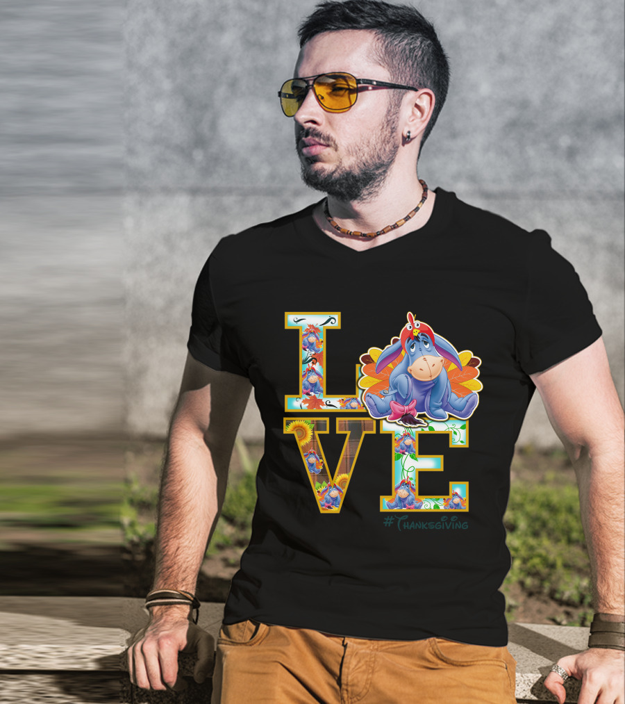 Eeyore Thanksgiving Love Autumn Leaves Sunflowers Turkey Hat T-Shirt