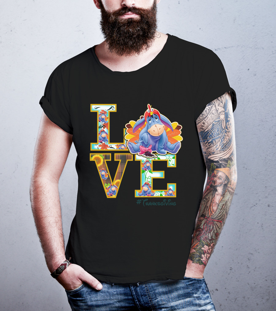 Eeyore Thanksgiving Love Autumn Leaves Sunflowers Turkey Hat T-Shirt