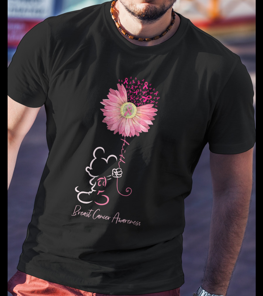 Breast Cancer Awareness Pink Flower Ribbon T-Shirt