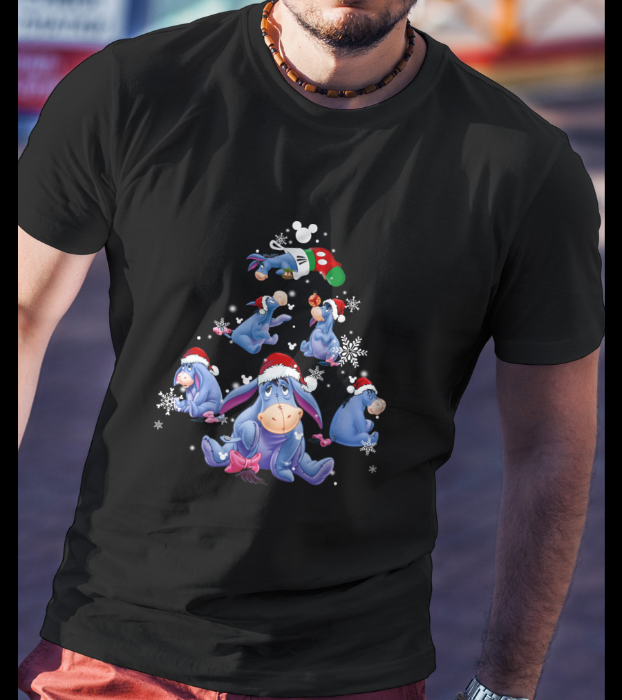 Eeyore Santa Hat Christmas Snowflakes Disney Holiday Magic T-Shirt