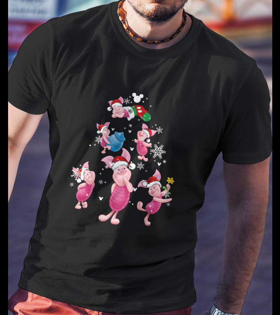 Piglet Christmas Snowflakes And Santa Hat Magic T-Shirt