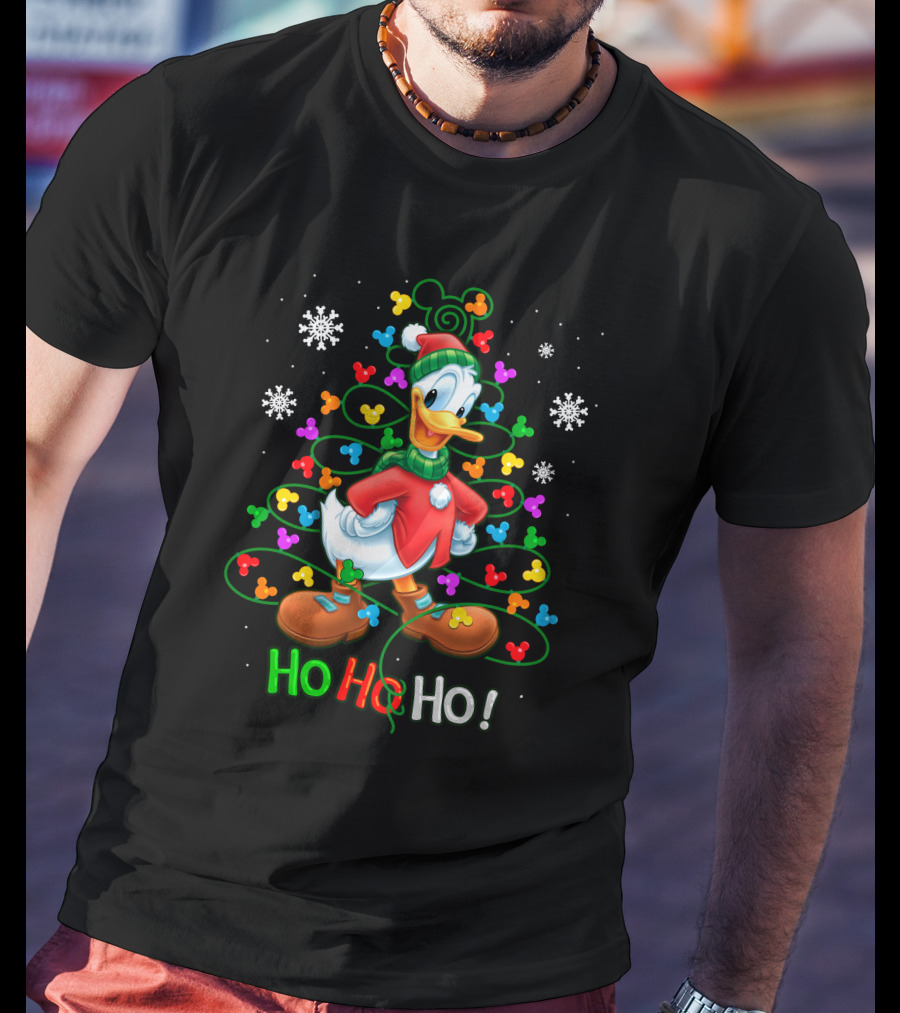 DN HHH Christmas Ho Ho Ho Donald Duck With Mickey Mouse Lights T-Shirt