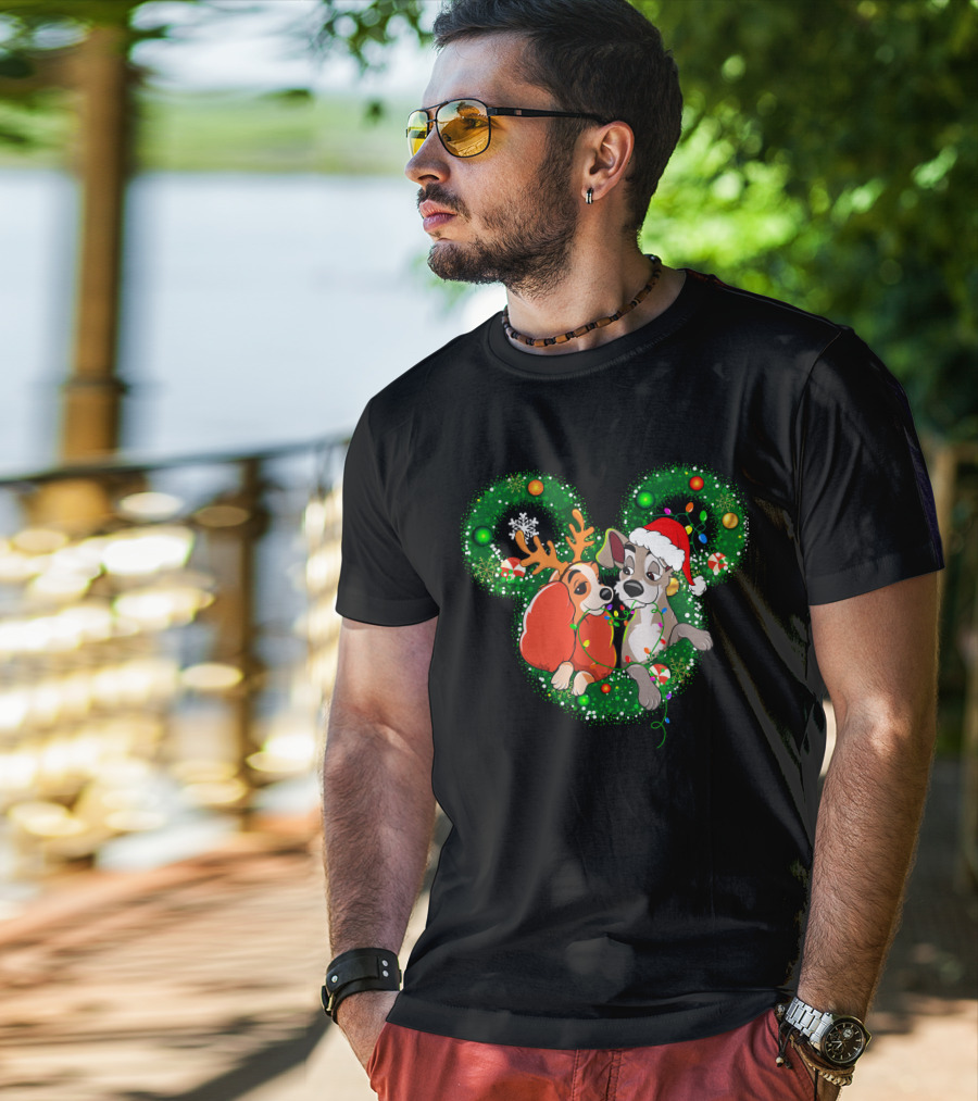 LD And TT Christmas Mickey Shape Candy Cane Lights Reindeer Hat T-Shirt