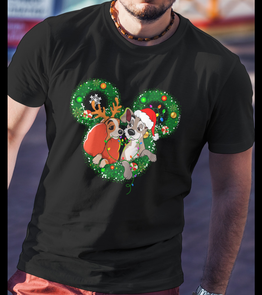 LD And TT Christmas Mickey Shape Candy Cane Lights Reindeer Hat T-Shirt