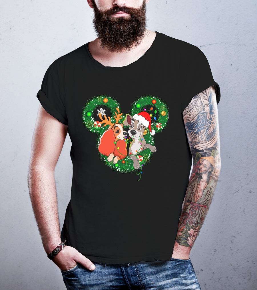LD And TT Christmas Mickey Shape Candy Cane Lights Reindeer Hat T-Shirt