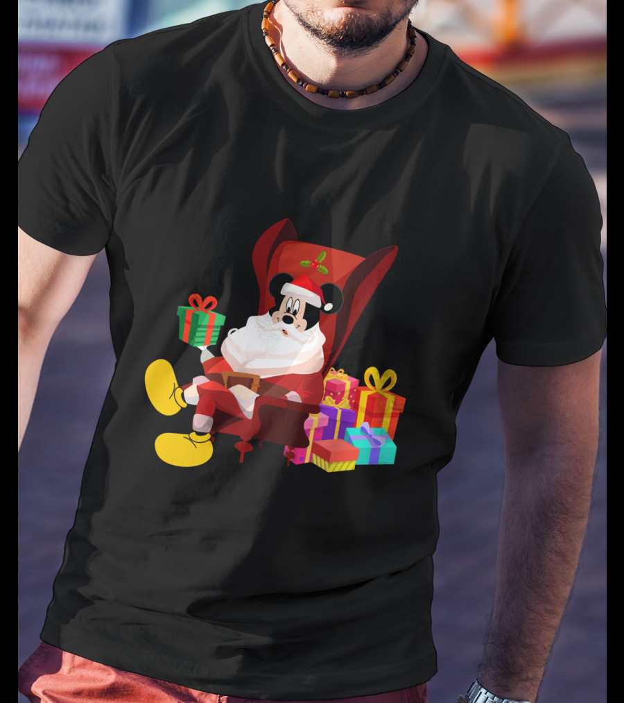 MK Santa Christmas Mickey Mouse With Gifts Iconic Disney Holiday T-Shirt