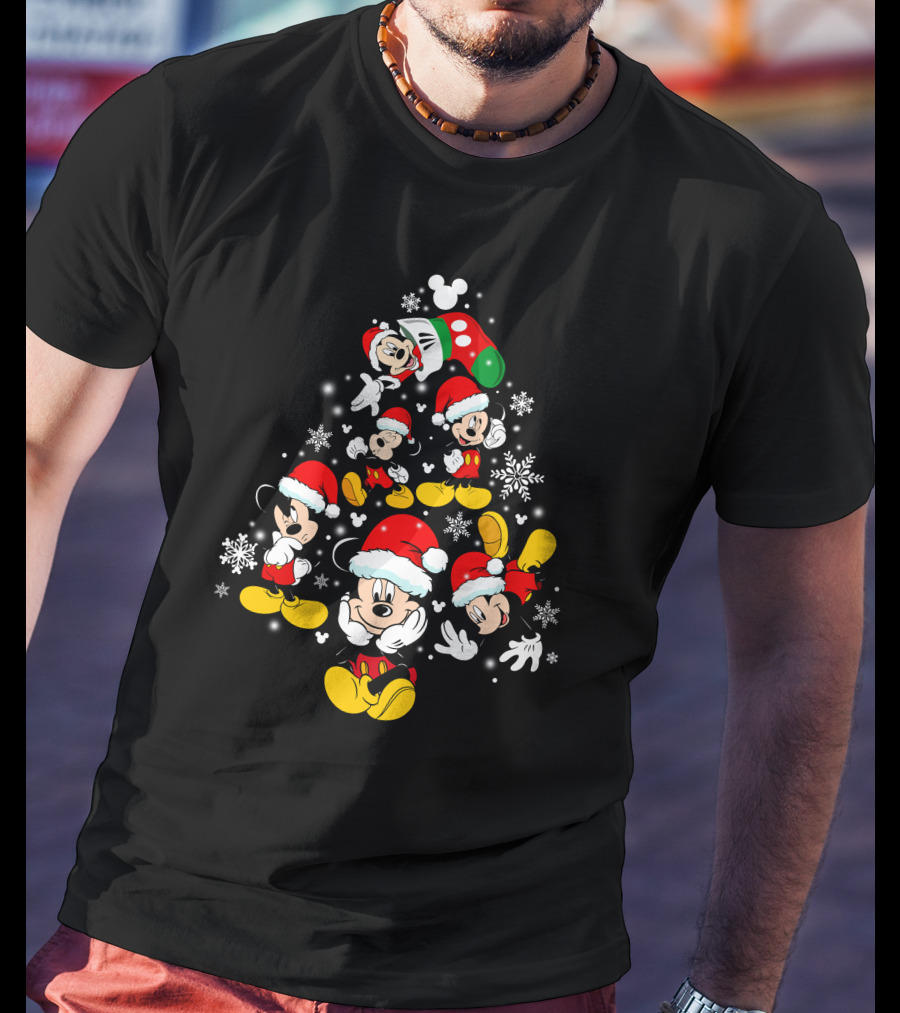 MK Tree Christmas Mickey Mouse Santa Snowflakes T-Shirt