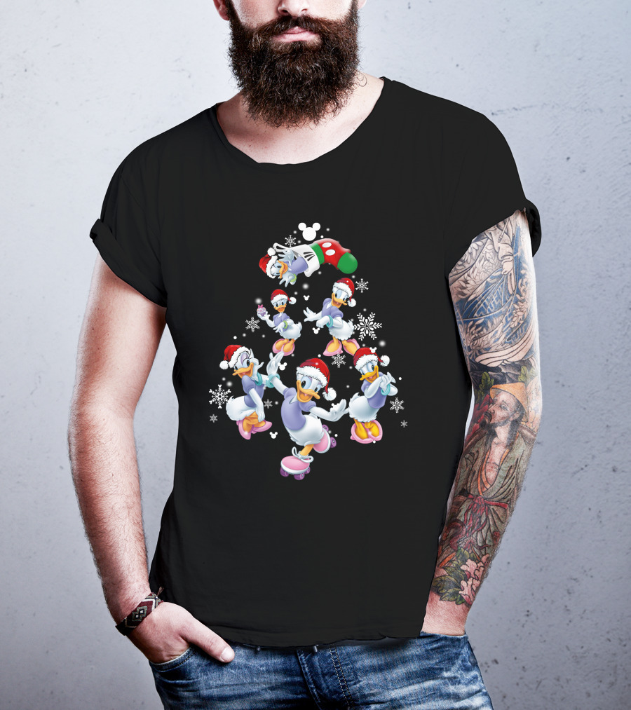 Disney Daisy Duck Christmas Celebration With Santa Hats And Snowflakes T-Shirt