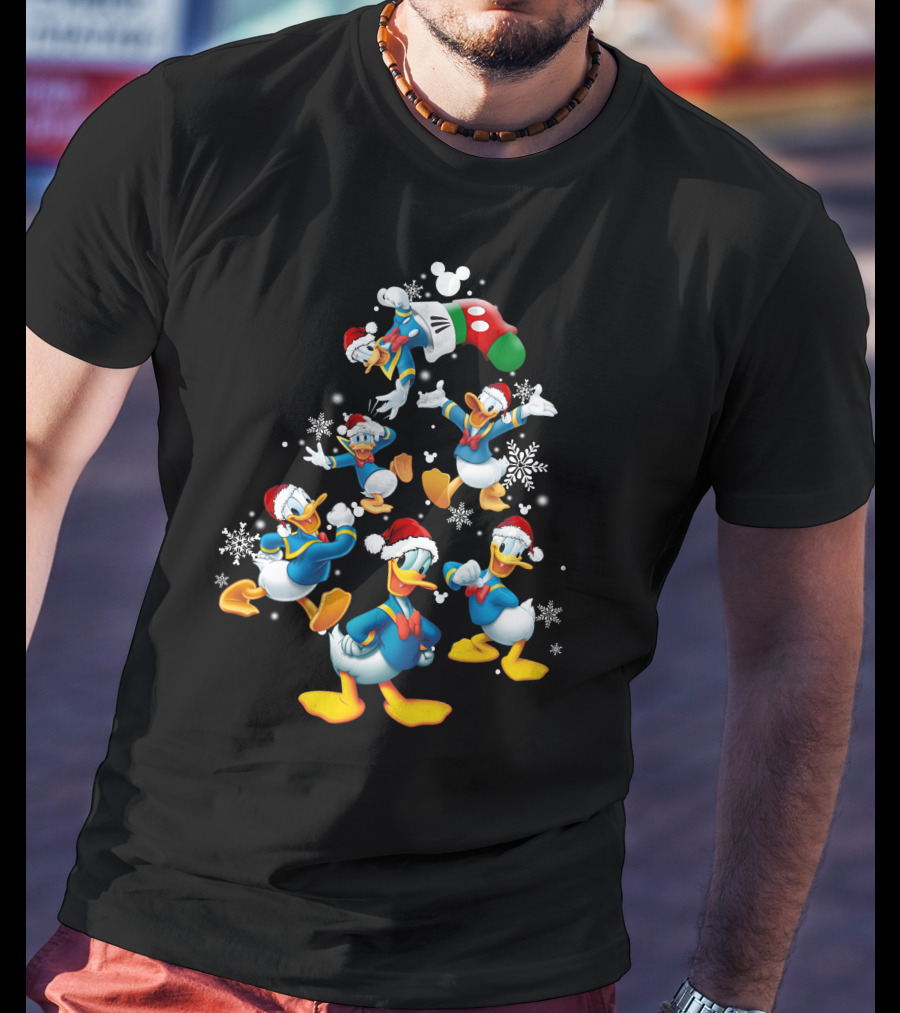 Donald Duck Christmas Tree Mickey Mouse Hat Snowflakes T-Shirt