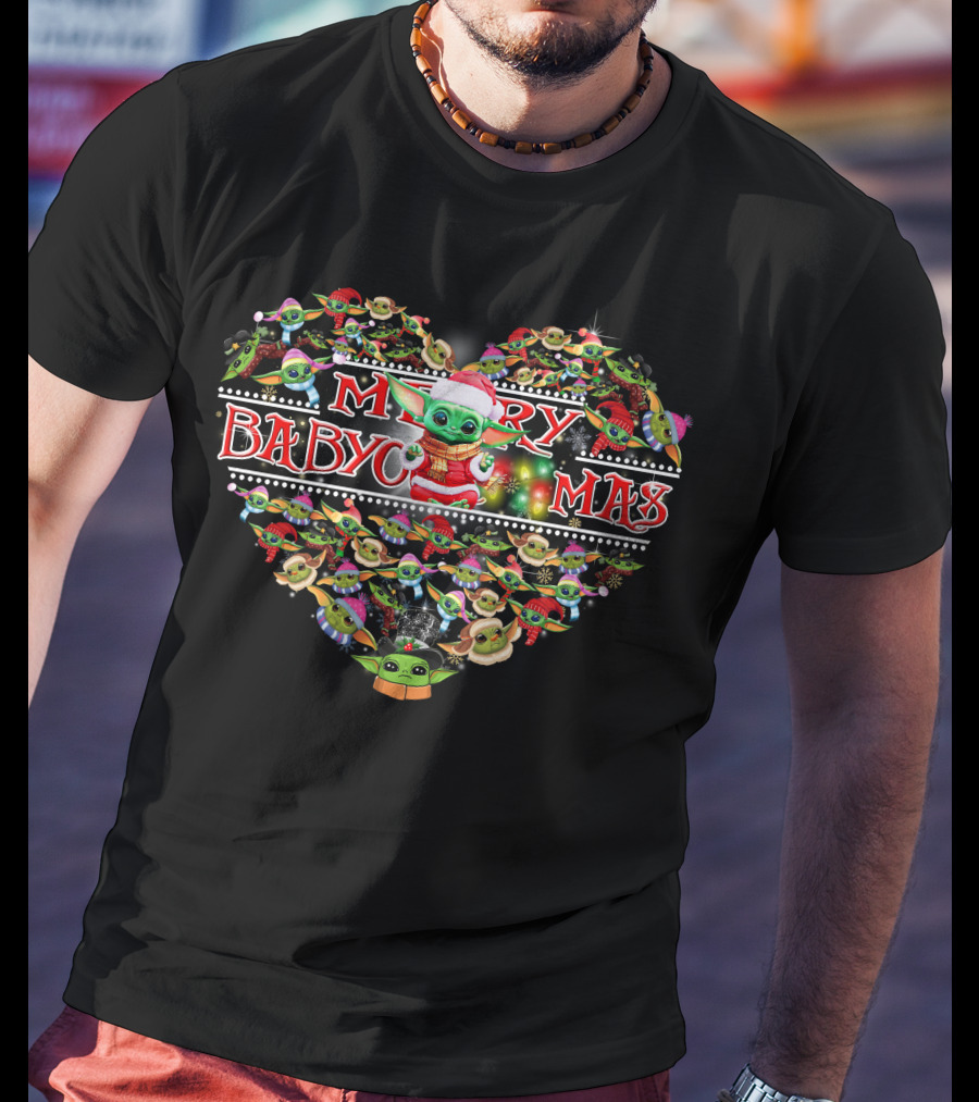 Merry Baby Yoda Christmas Heart T-Shirt