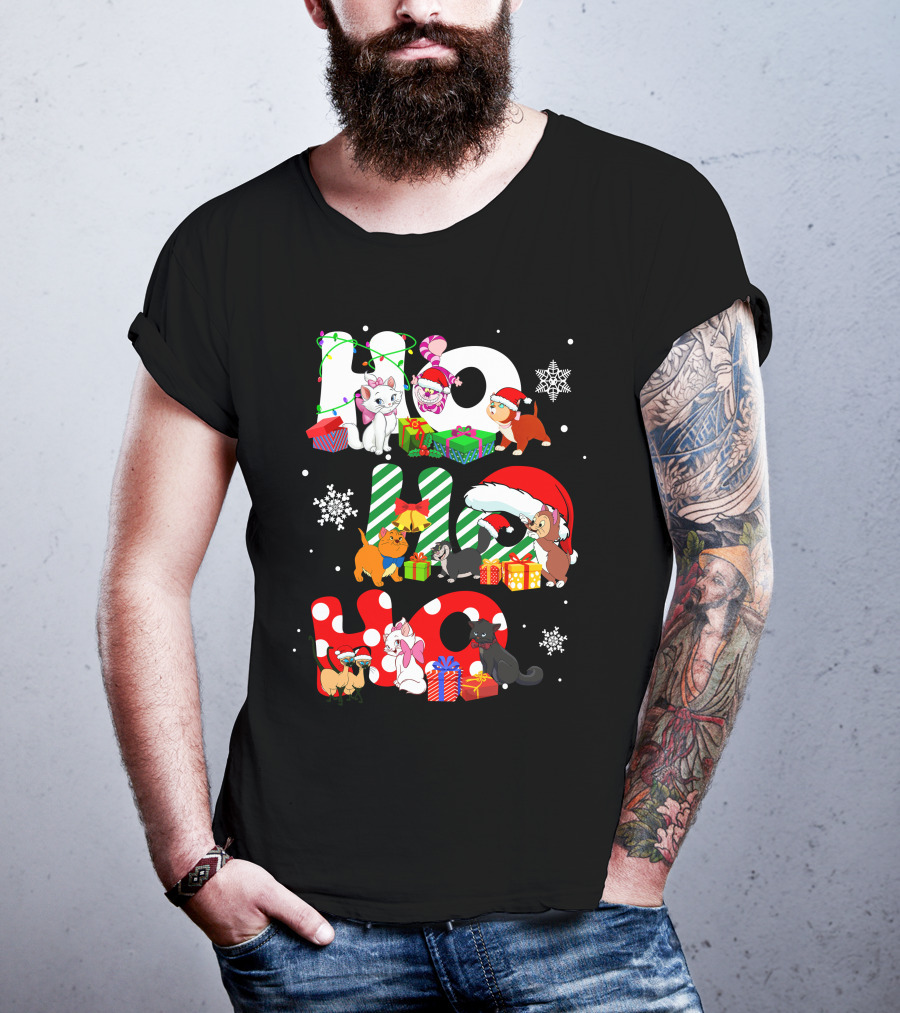 Disney Hohoho Christmas Cats Snowflakes Presents T-Shirt