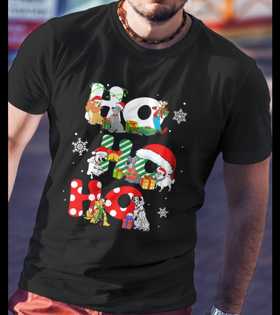 Disney Dog Christmas Ho Ho Ho Characters Holiday Cheer T-Shirt