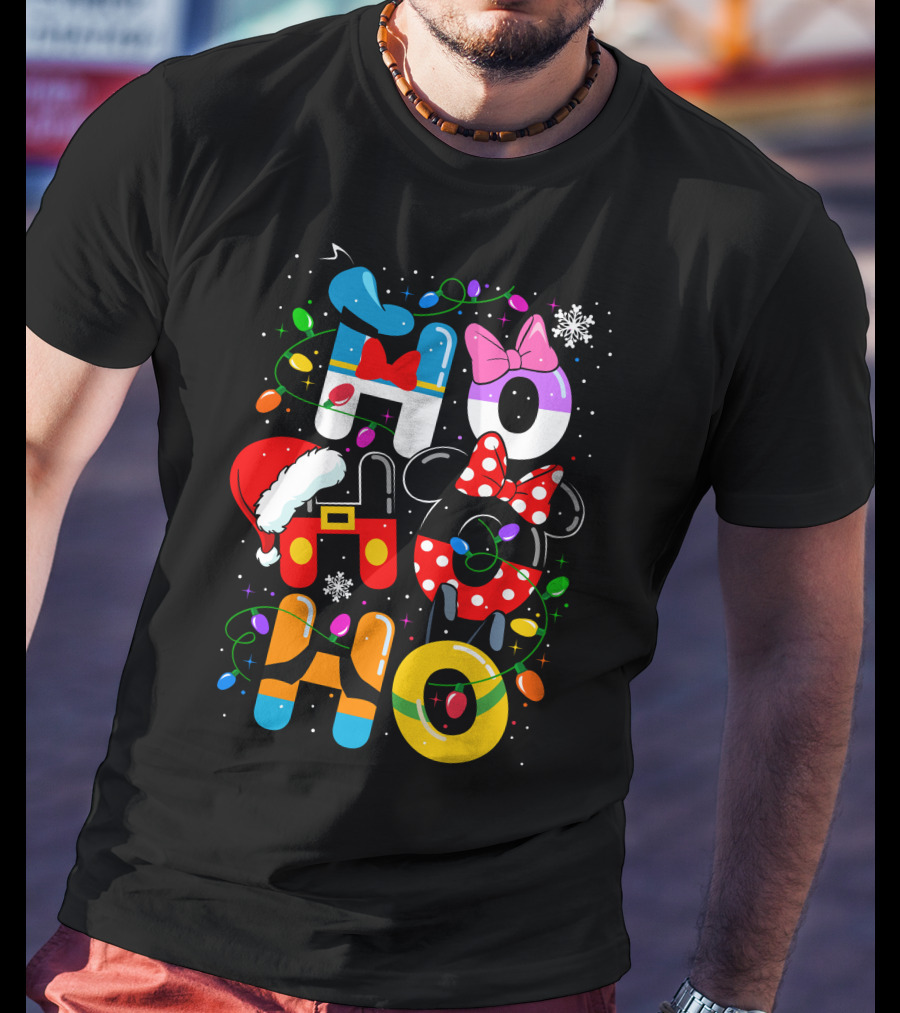 Disney Hohoho Christmas Lights Mickey Minnie Decorations T-Shirt