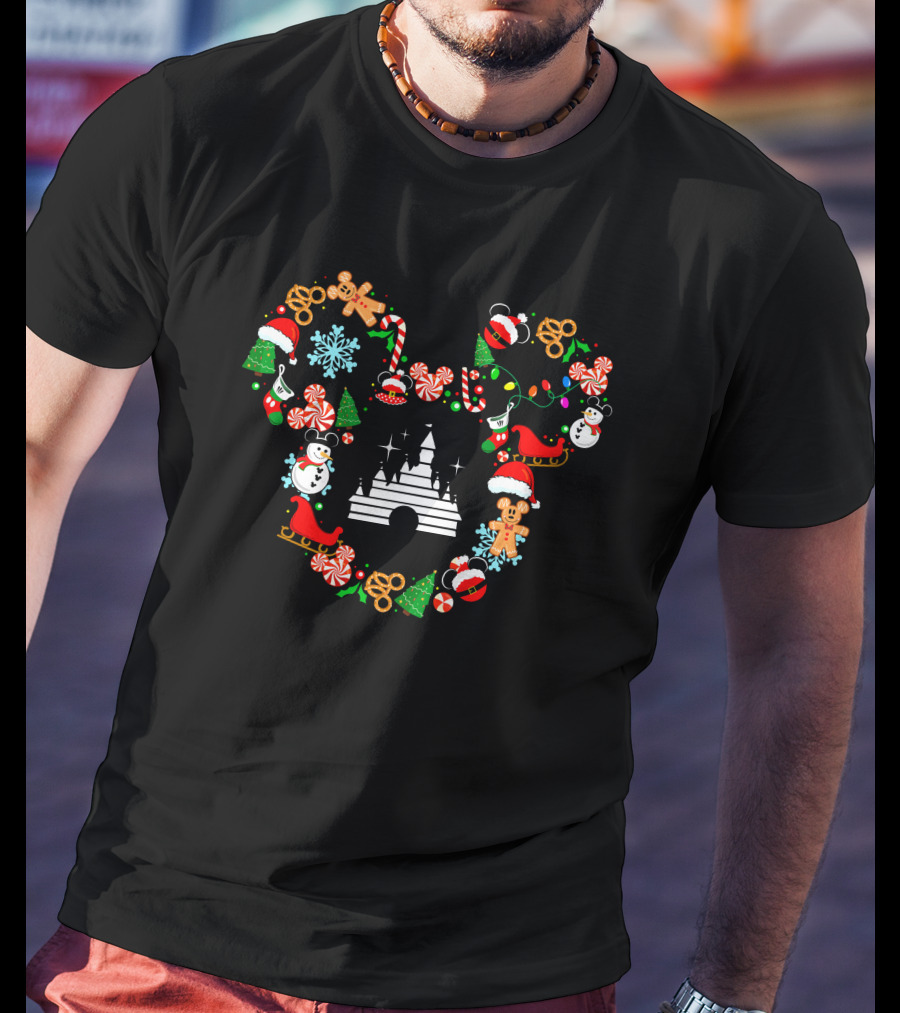 Mickey Head 1 Christmas Disney Holiday Candy Cane Snowman Gingerbread Castle T-Shirt