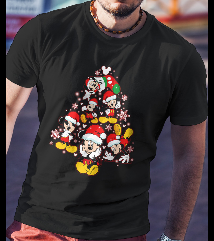 Disney Mickey Christmas Tree Santa Hat Holiday T-Shirt