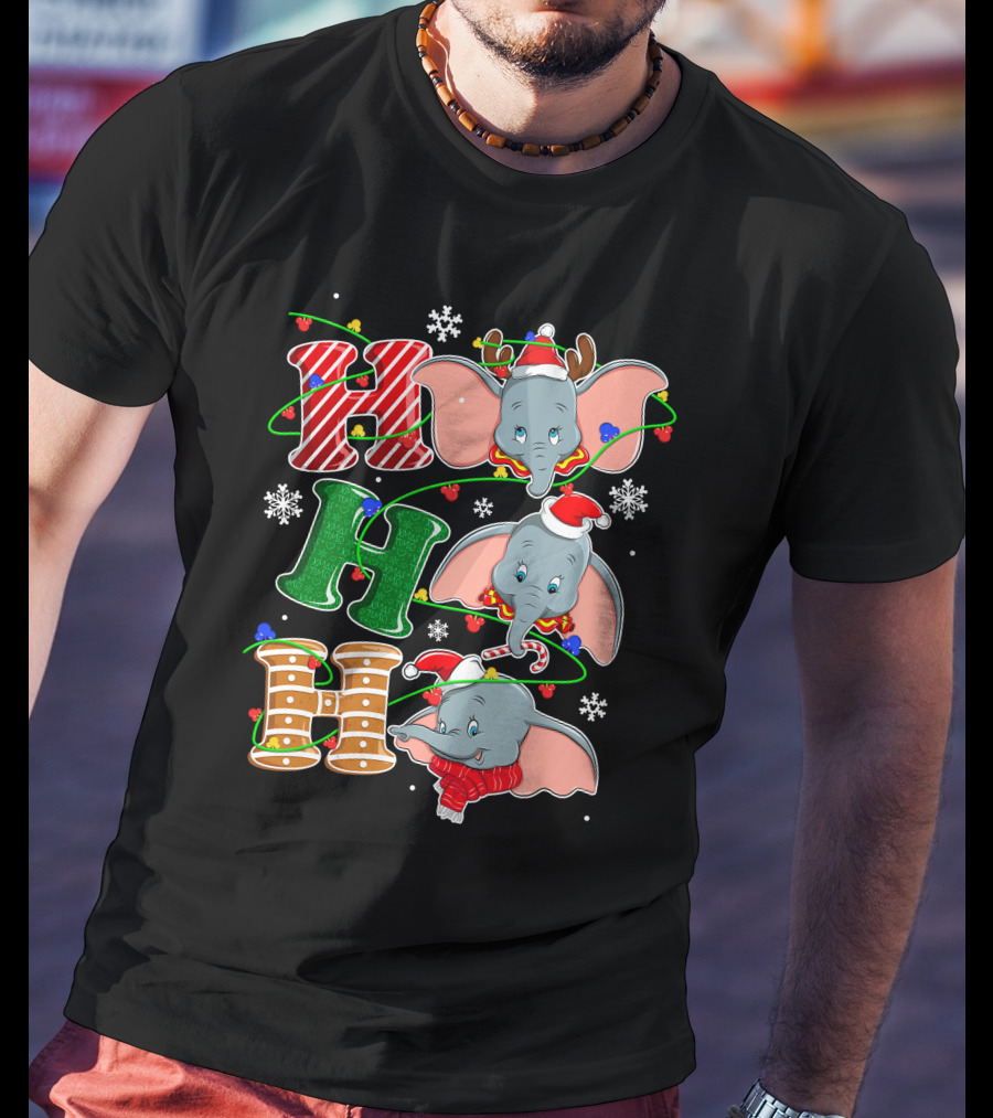 Dumbo Christmas Hohoho Santa Hat Snowflakes T-Shirt