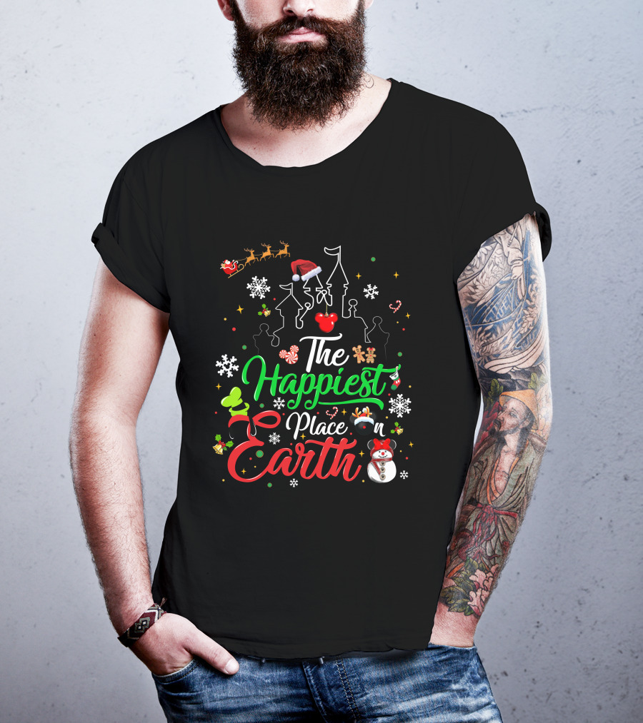 The Happiest Place On Earth Christmas Santa Snowman Gingerbread Reindeer Castle T-Shirt