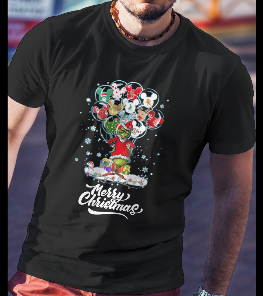 Merry Christmas Grinch Santa With Festive Ornaments And Presents T-Shirt