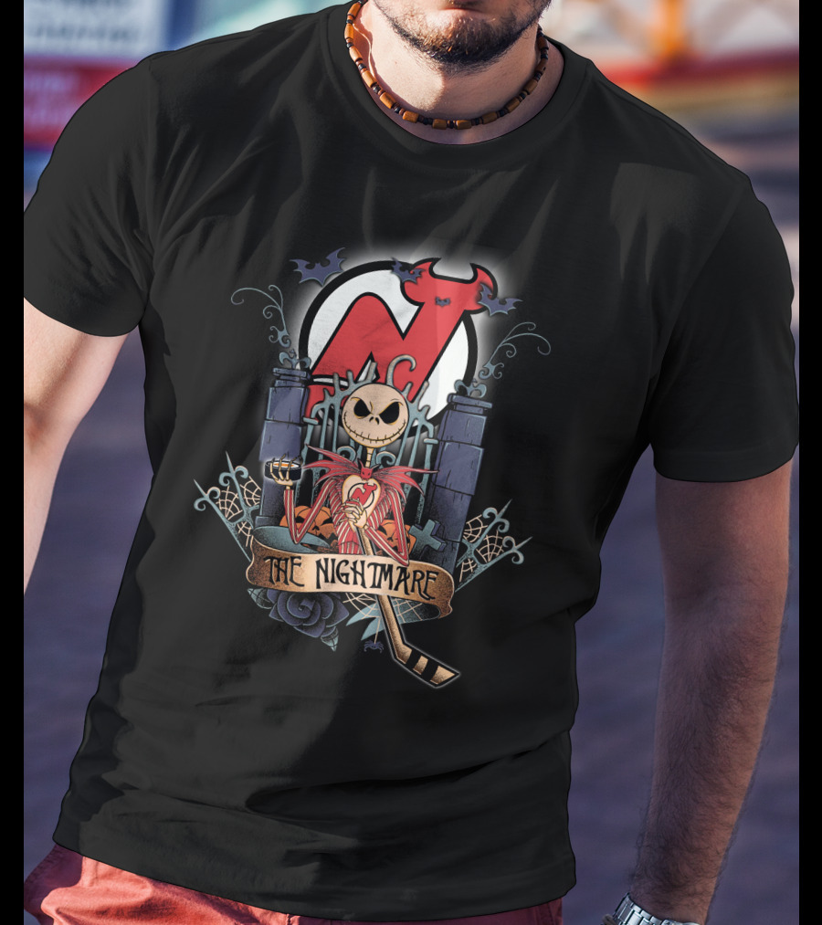 The Nightmare Before Christmas NJD Hockey Crossover With Jack Skellington And Devil T-Shirt