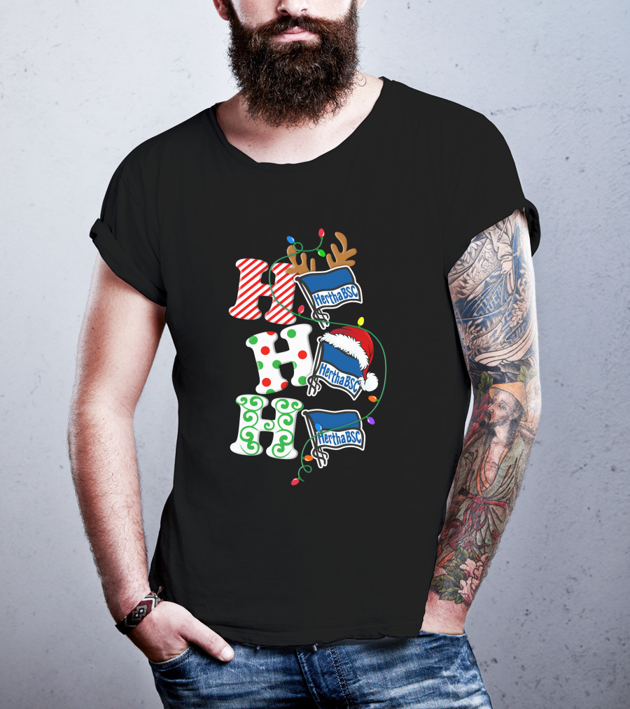 Hertha BSC Ho Ho Ho Christmas Lights Reindeer Santa Hat T-Shirt