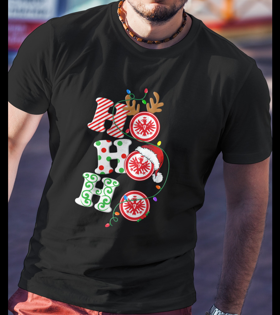 Eintracht Frankfurt HoHoHo Christmas Lights Reindeer Antlers Santa Hat T-Shirt