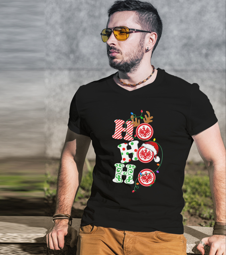 Eintracht Frankfurt HoHoHo Christmas Lights Reindeer Antlers Santa Hat T-Shirt