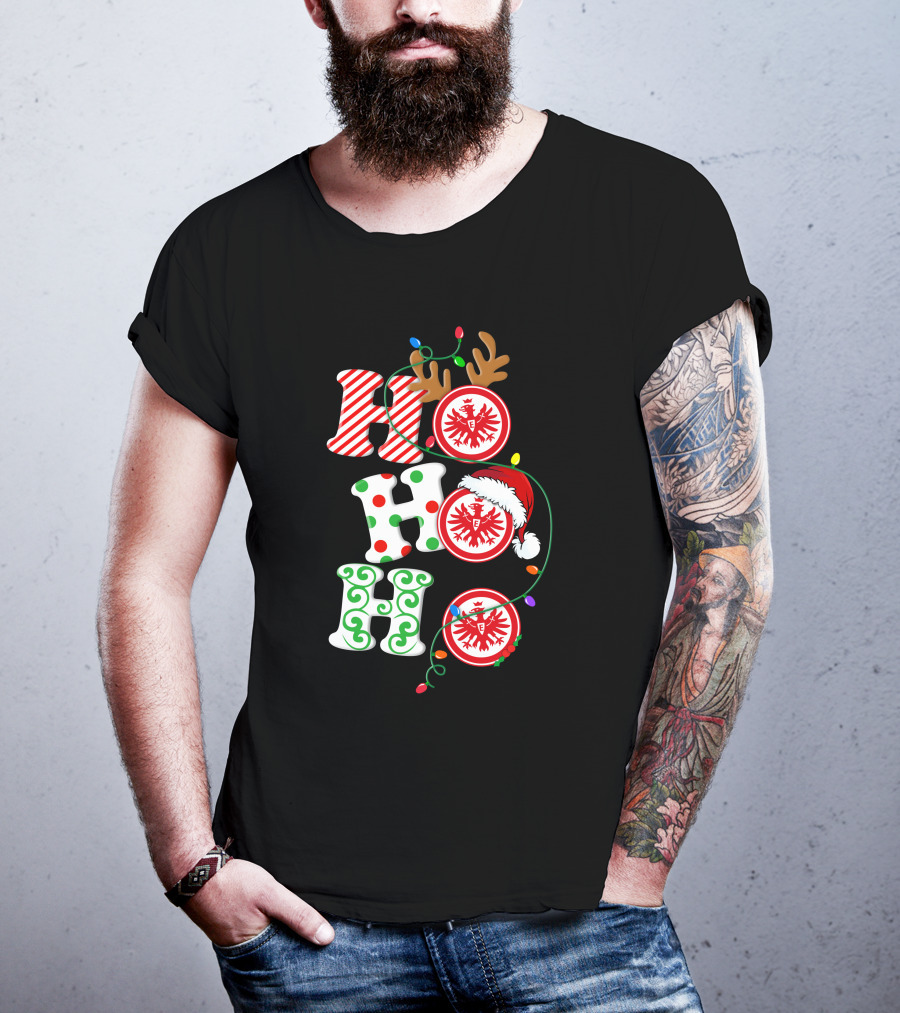 Eintracht Frankfurt HoHoHo Christmas Lights Reindeer Antlers Santa Hat T-Shirt
