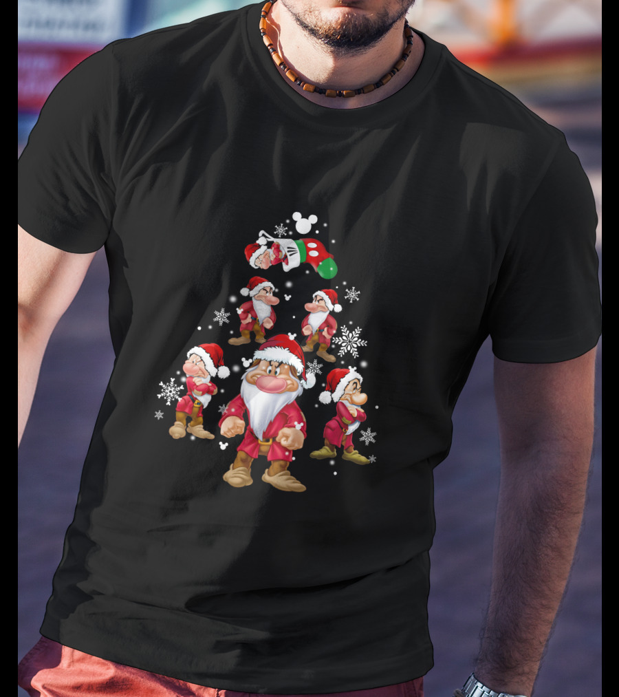Grumpy Christmas Dwarf Santa Snowflake Tree Disney Stocking T-Shirt