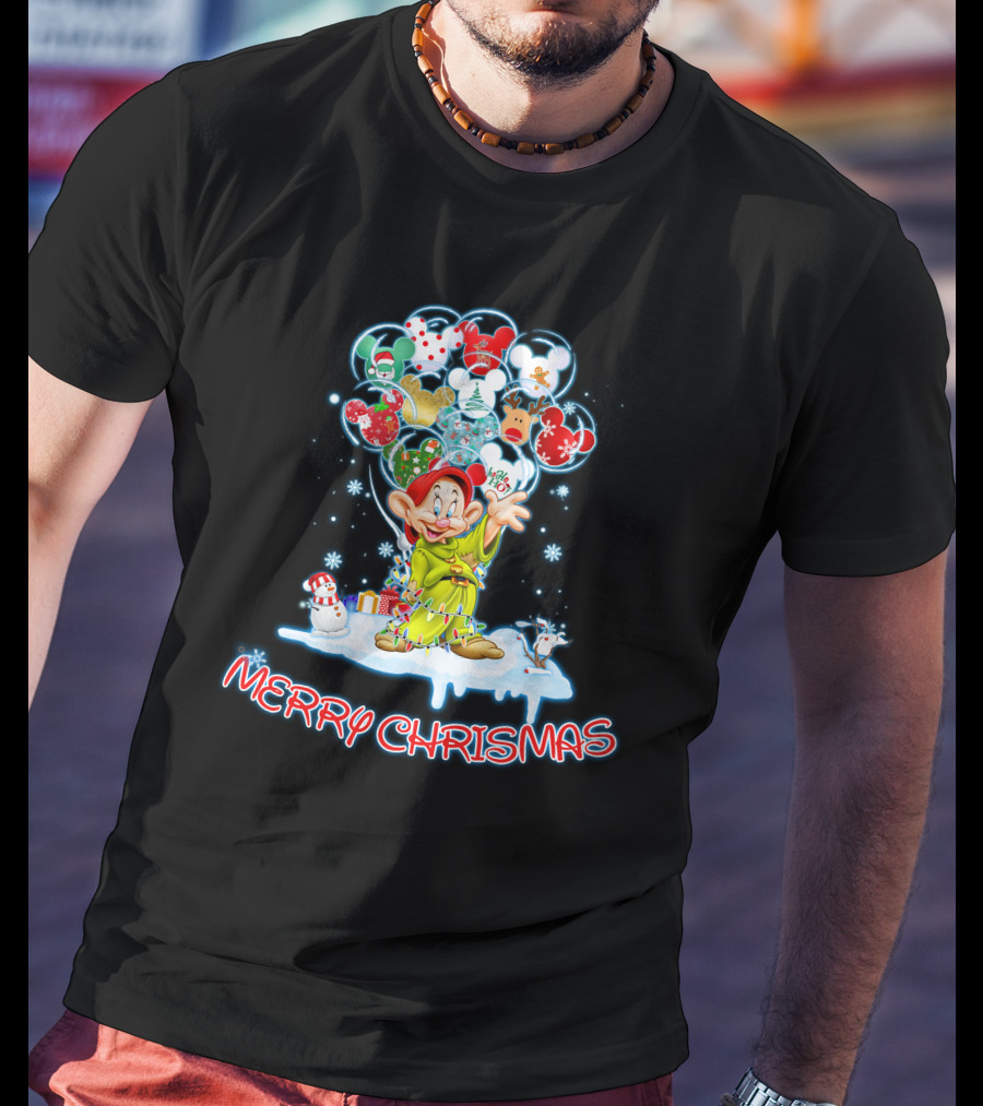 Dopey Merry Christmas Balloons And Snowman T-Shirt