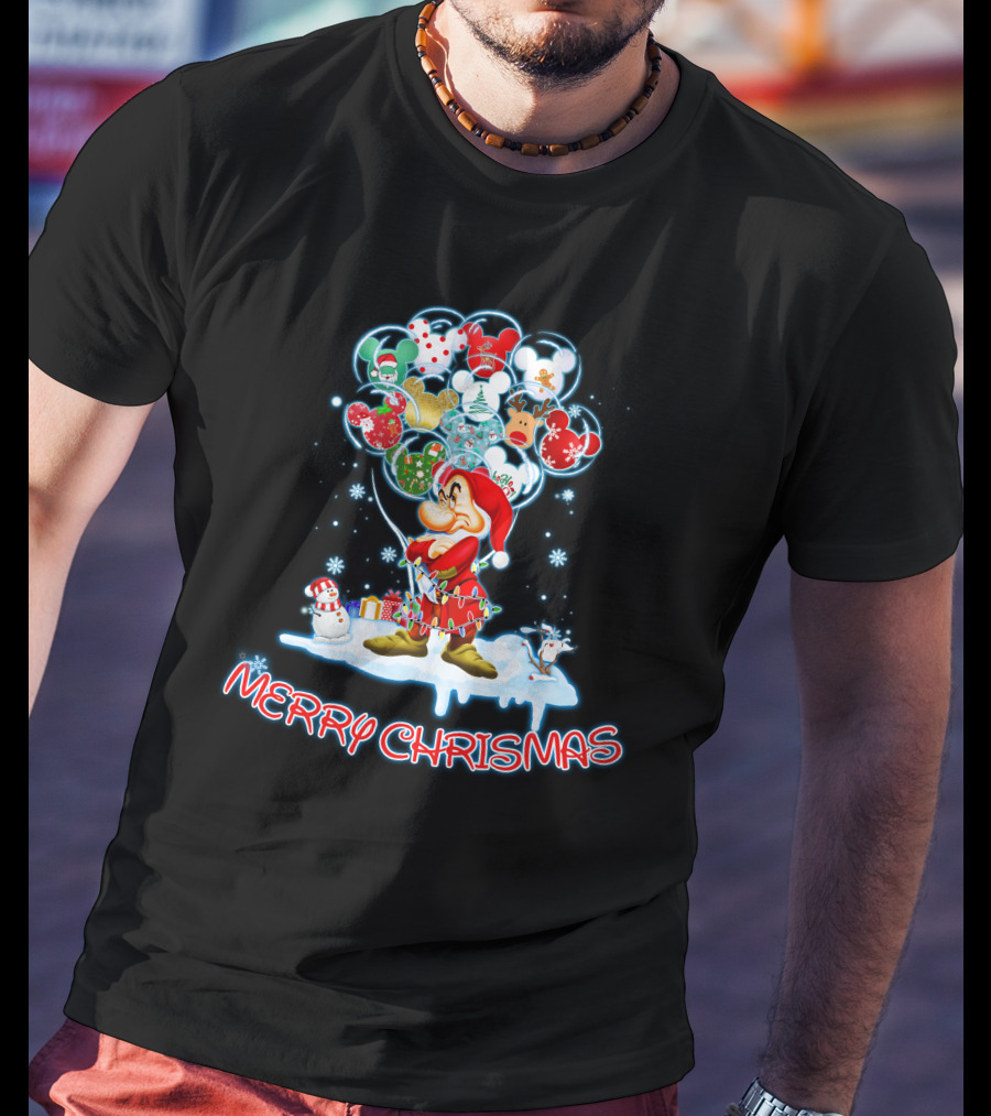 Grumpy Character With Festive Balloons Merry Christmas T-Shirt