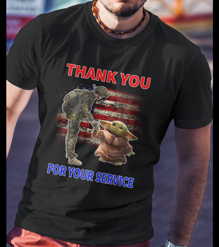 Thank You For Your Service Baby Yoda American Flag Soldier Handshake T-Shirt