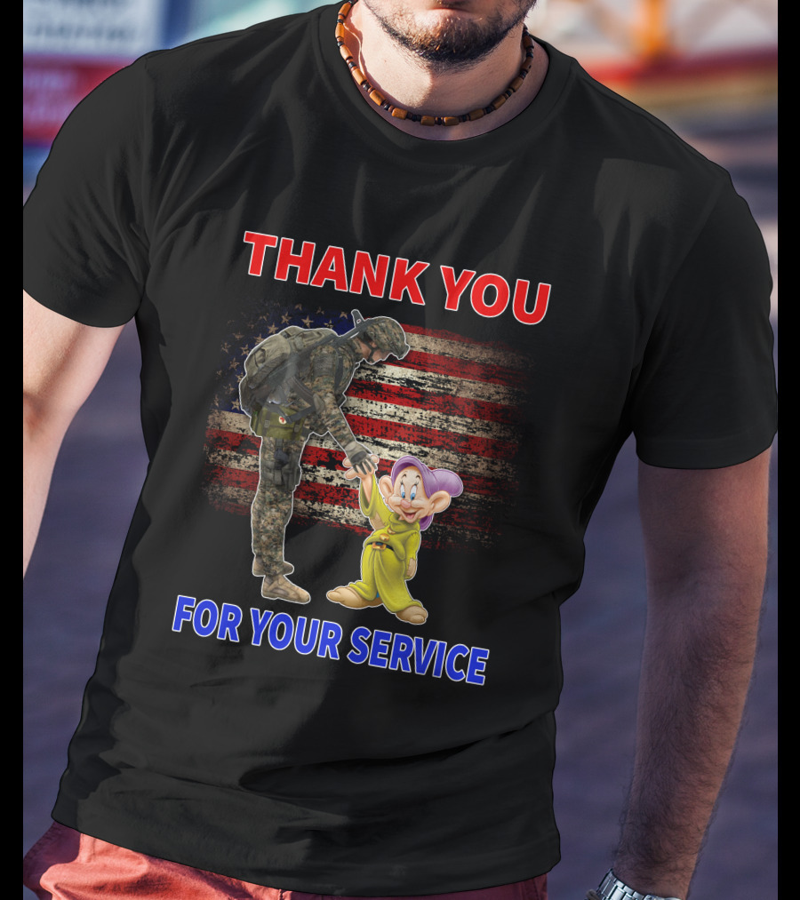 Thank You For Your Service With Soldier And Dopey American Flag Background T-Shirt